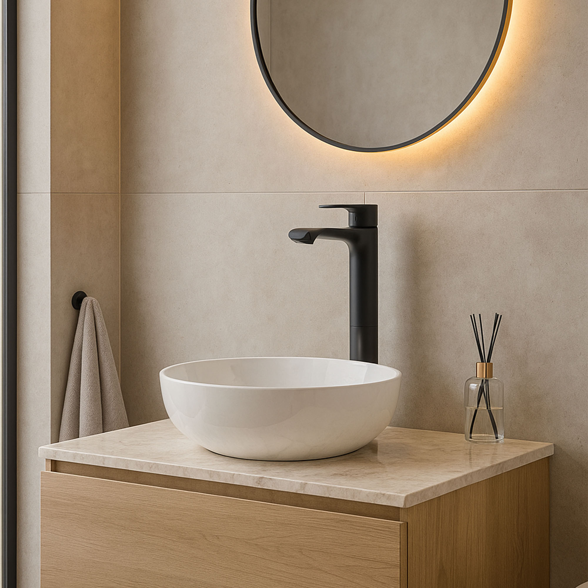 Lavamanos Malai Sobre Cubierta Rectangular sin Rebalse Negro - MK